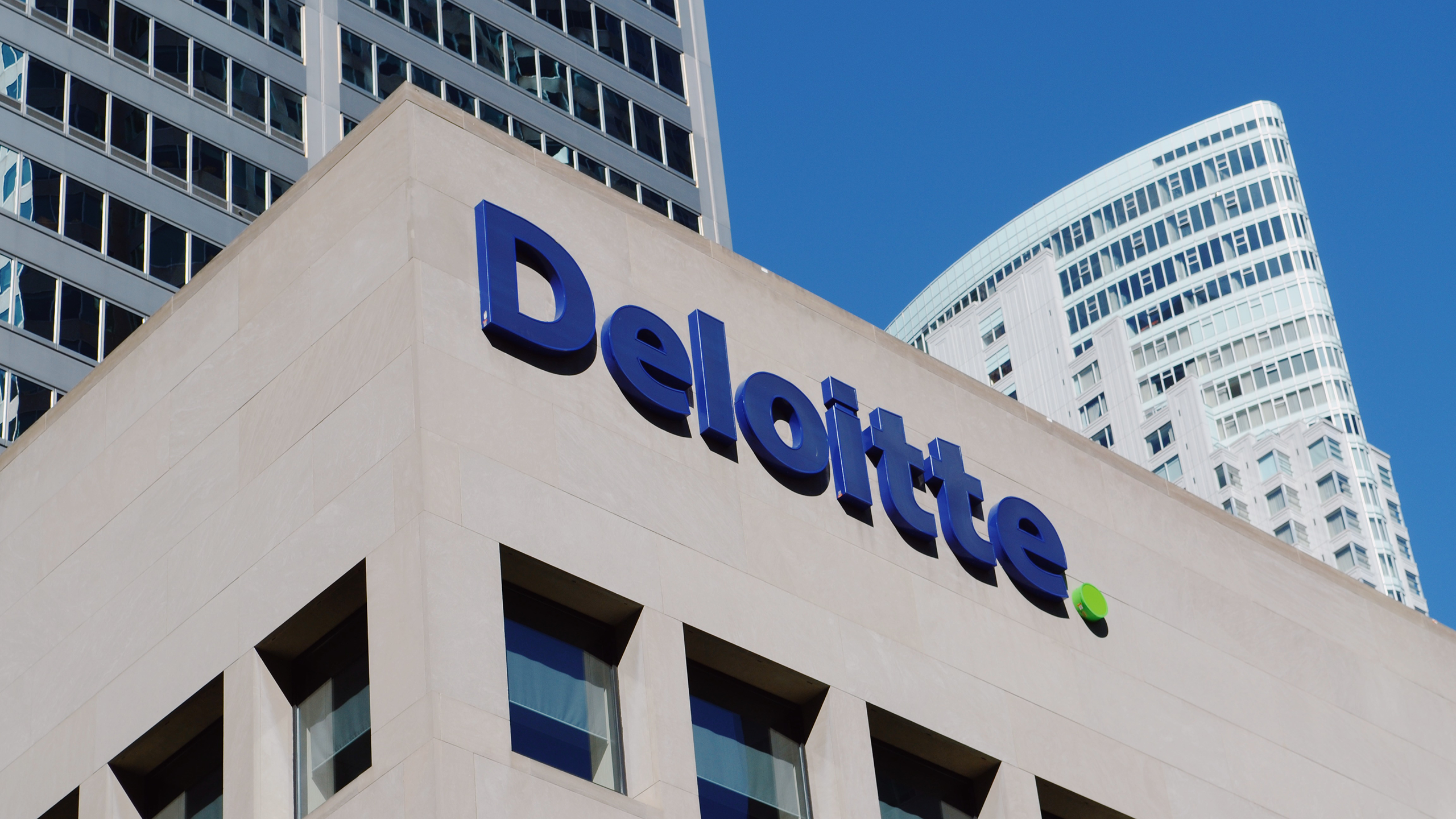 Photo of Deloitte logo on a building