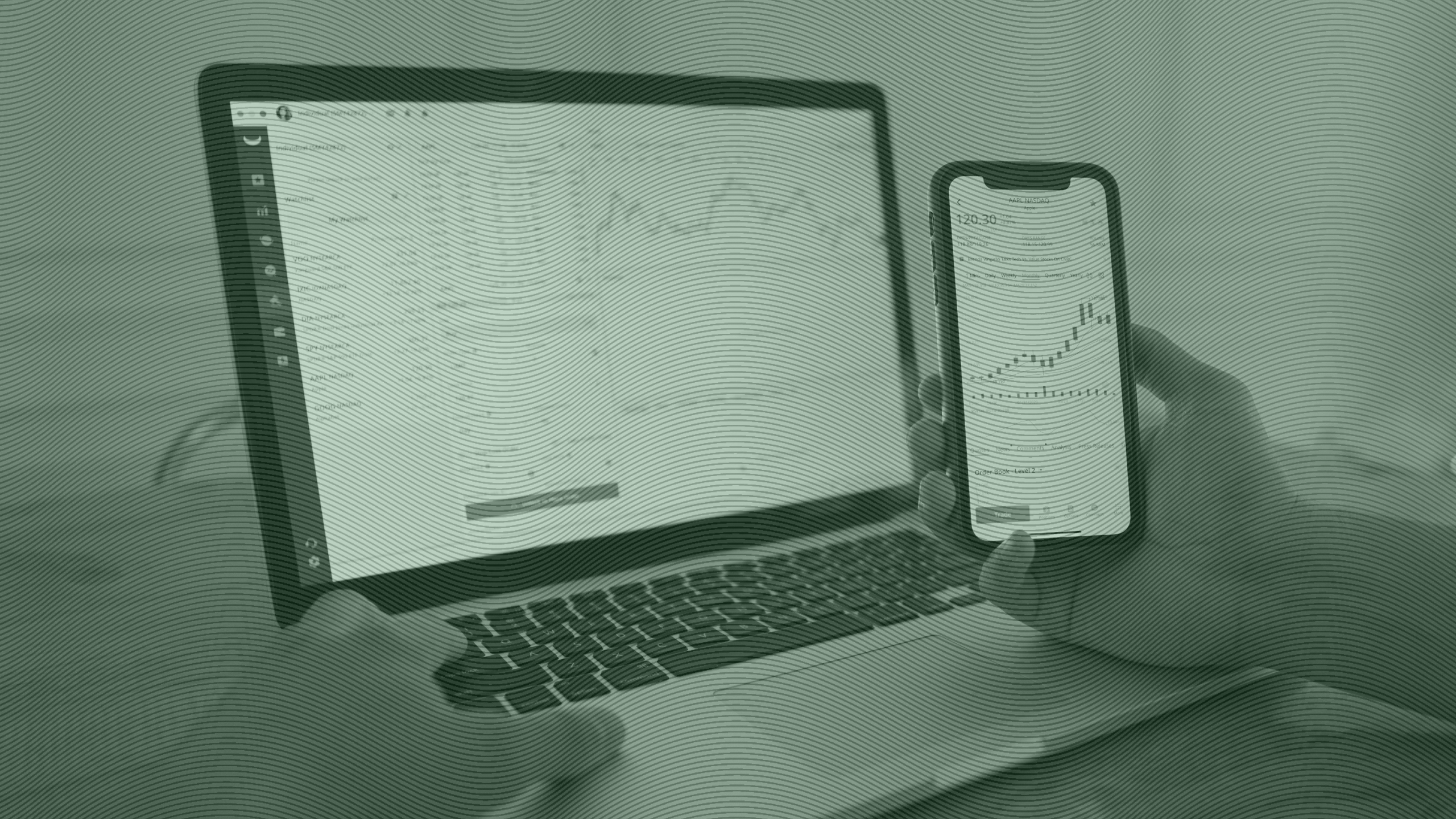 Photo of a person investing on a phone and laptop