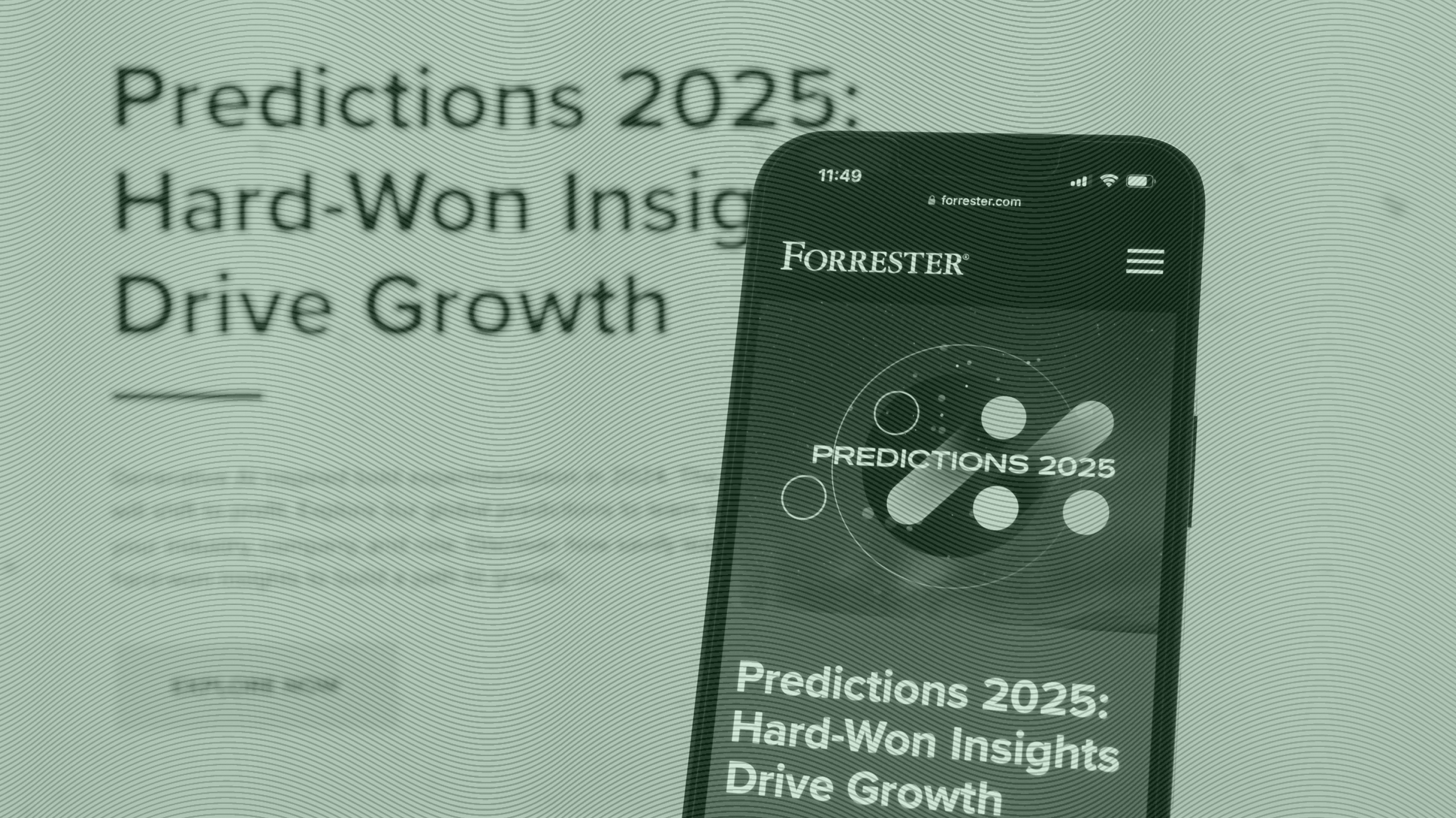 Photo of the Forrester website open to their Predictions 2025 report
