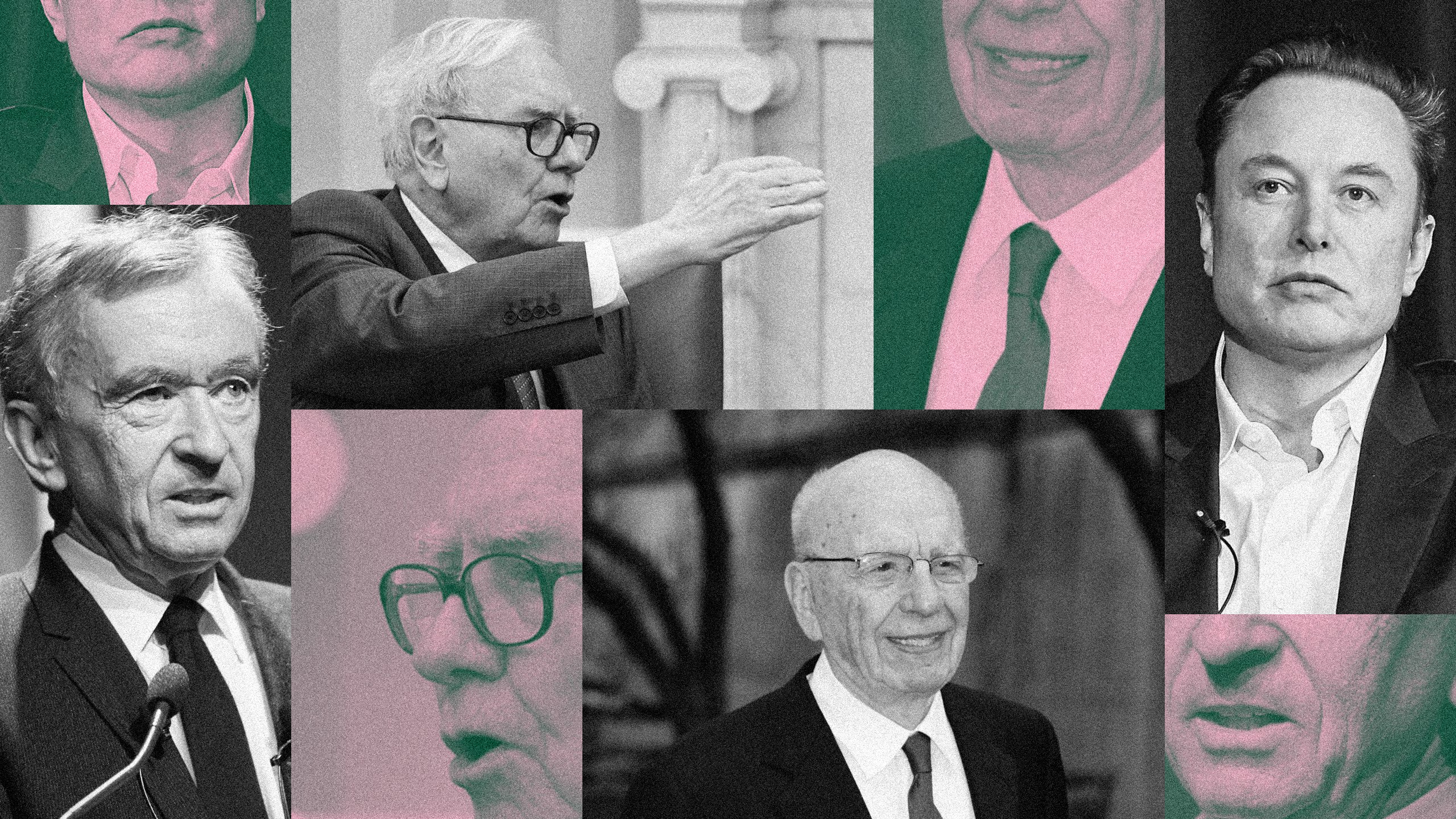 Photo collage of Bernard Arnault, Warren Buffett,
Elon Musk, and
Rupert Murdoch