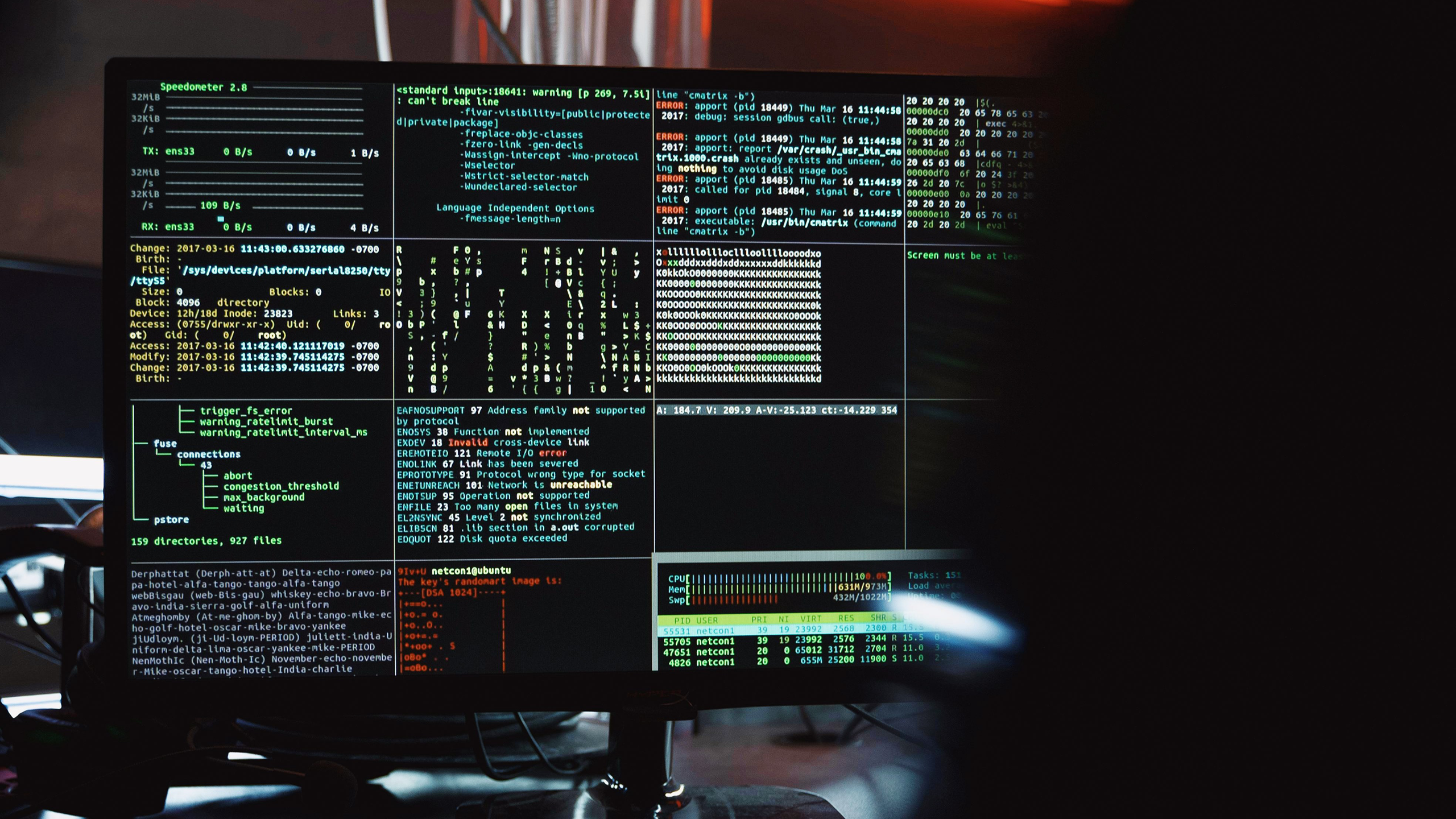 Photo of a close-up view of system hacking in a monitor