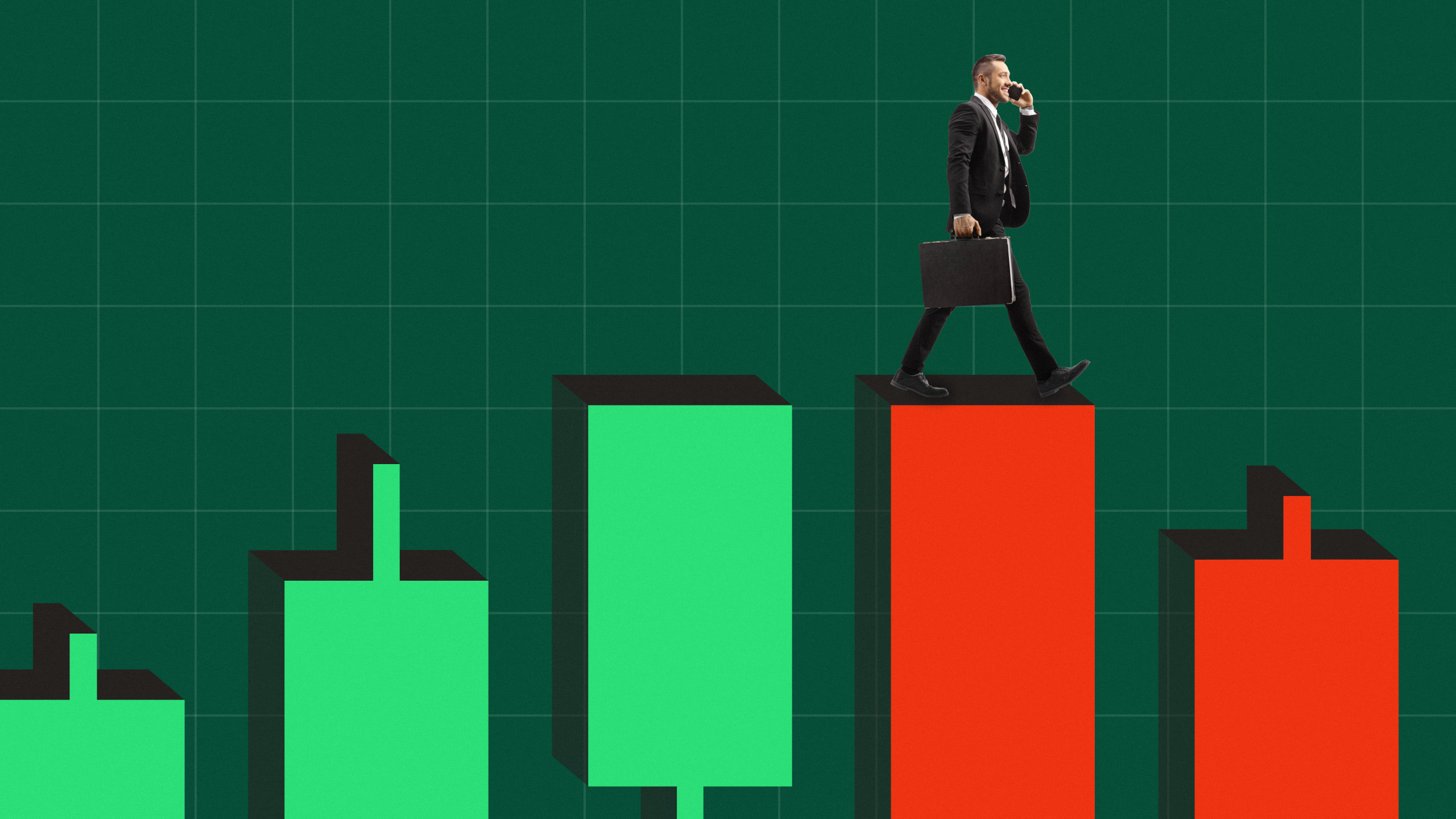 Photo illustration of an advisor walking on a stock chart