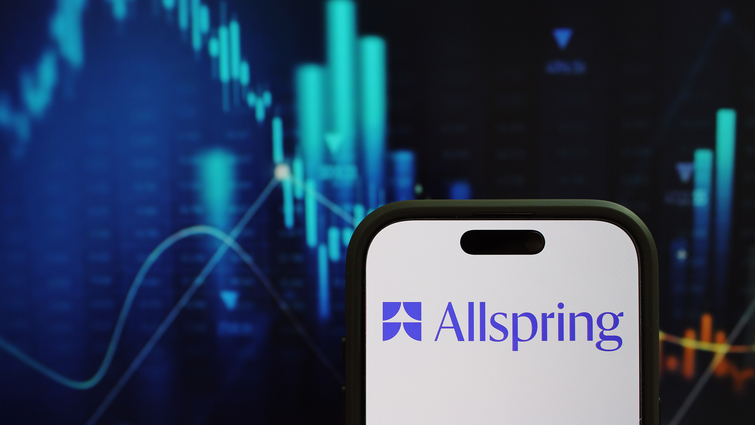 Photo of Allspring's logo in front of bar graphs