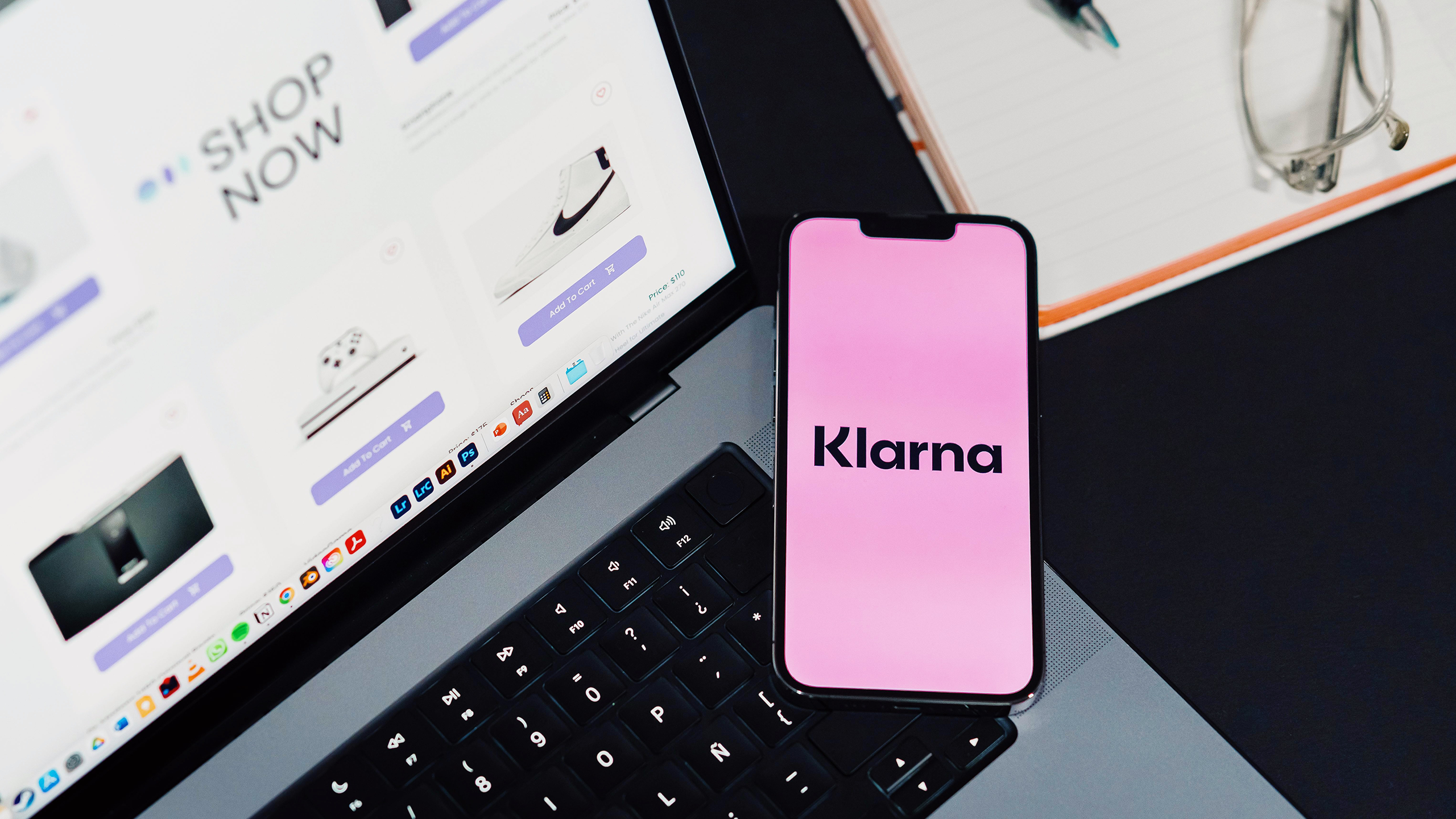 Photo of the Klarna logo on an iPhone