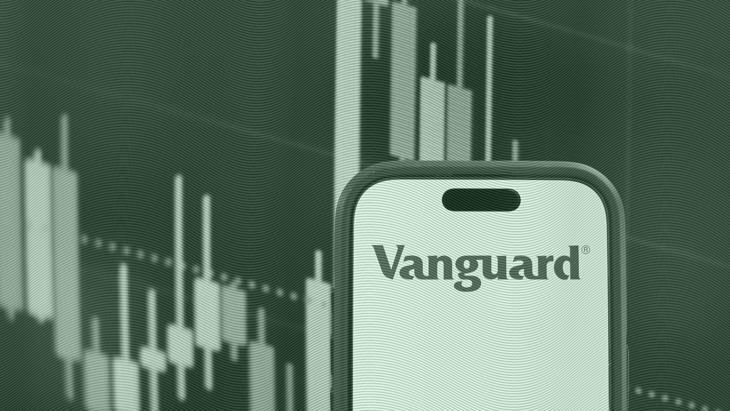 Photo of the Vanguard logo in front of a stock chart