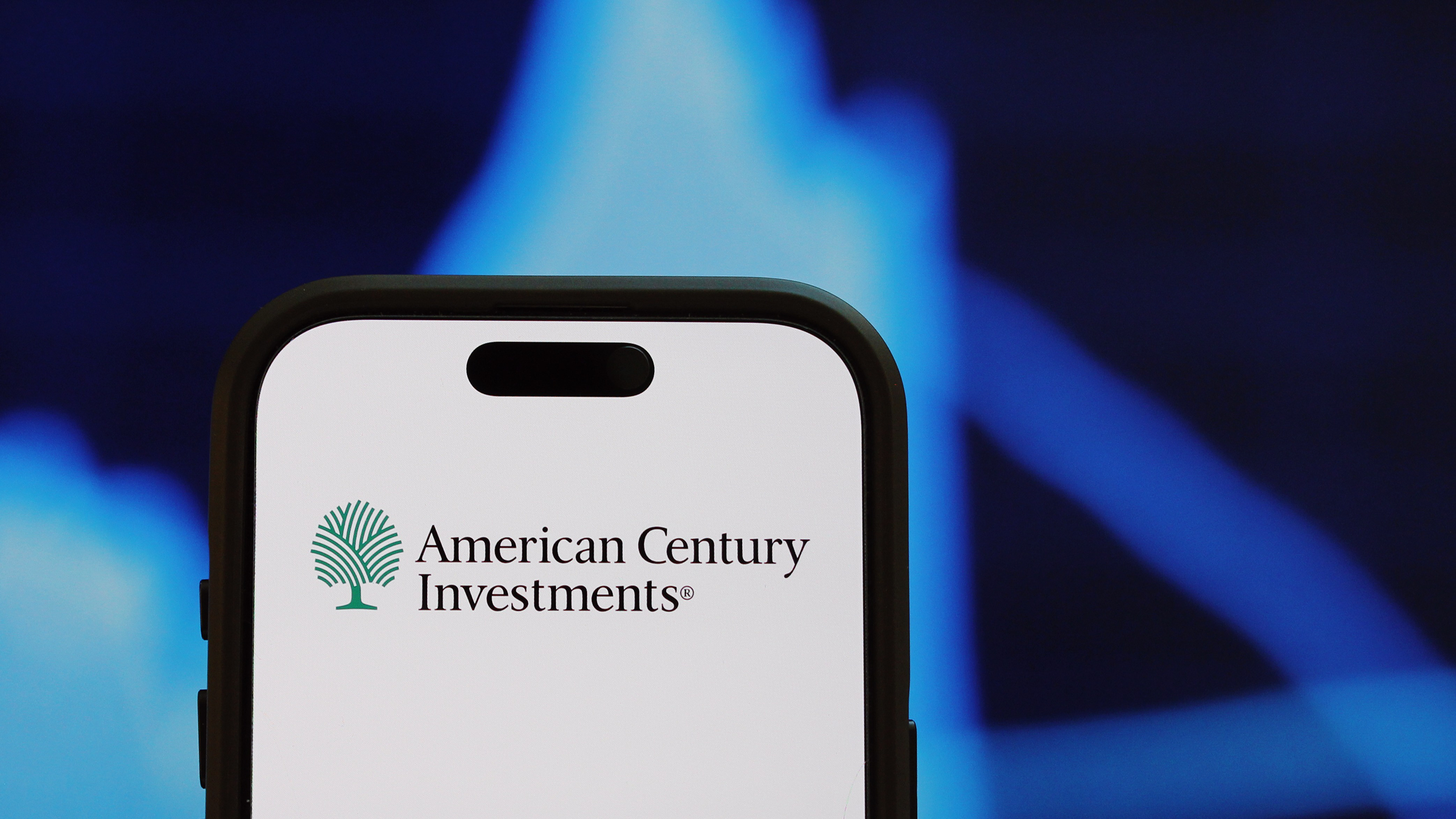 Photo of the American Century Investments logo on a phone