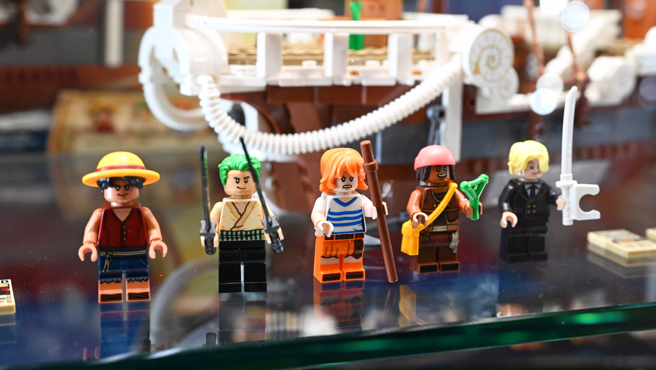Lego figures are shown on display during the North American International Toy Fair 2026 in New York City.