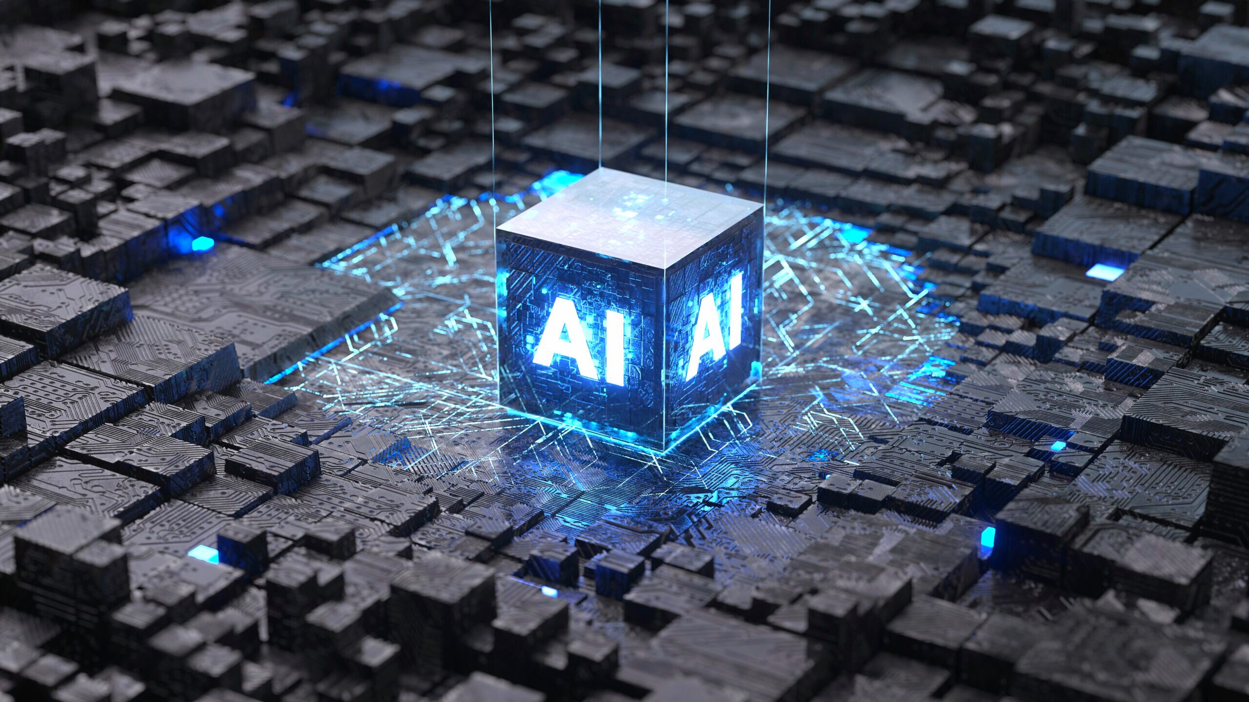 Light and dark image portraying AI technology.