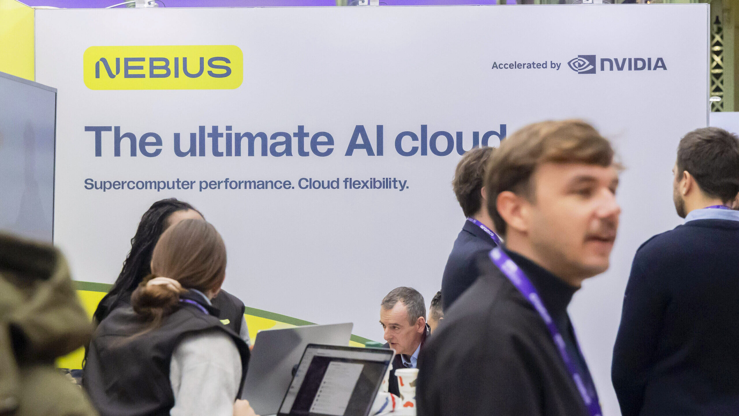 Photo of a Nebius booth at a tech conference.