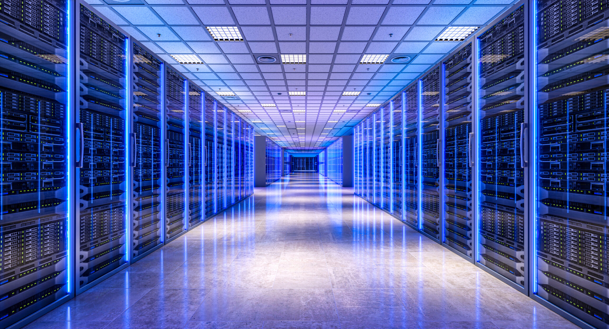 Photo of server racks in an AI data center.